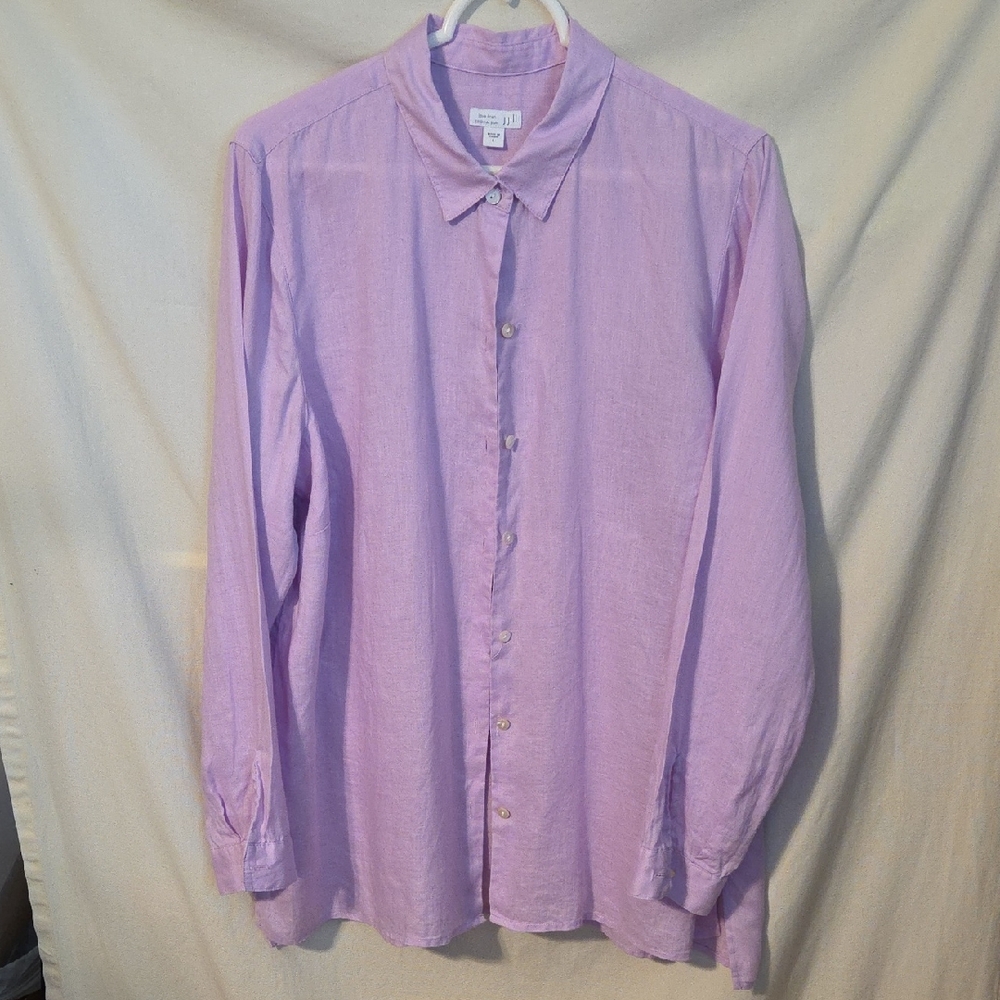 J Jill Love Linen Tunic Shirt Pink Lavender Size Large